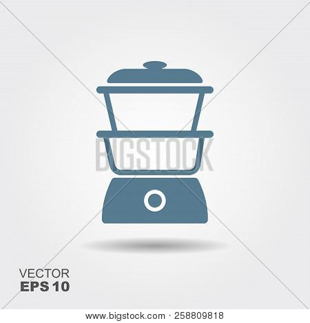 Kitchen Steam Cooker Icon In Flat Style Isolated On Grey Background.