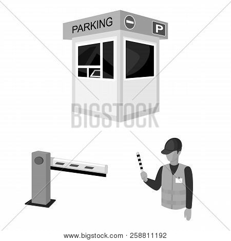 Parking For Cars Monochrome Icons In Set Collection For Design. Equipment And Service Vector Symbol 