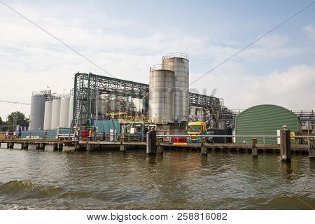 Zaanse Schans, Netherlands, August 19, 2015 - Industrial Area With Containers, Pipes, Tube And Truck