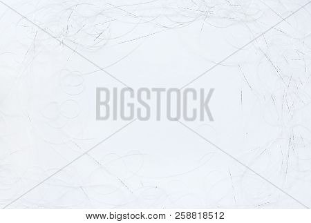 Abstract White Silver Thread Pattern Like Frame. Background With Abstract Graphic Line Of Silver Whi