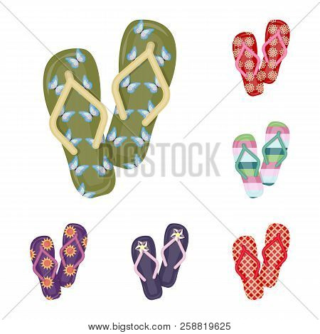 Flip-flops Cartoon Icons In Set Collection For Design. Beach Shoes Vector Symbol Stock Web Illustrat