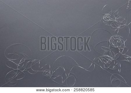 Abstract White Silver Thread Pattern Like Frame. Background With Abstract Graphic Line Of Silver Whi