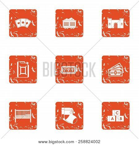 Gambling Establishment Icons Set. Grunge Set Of 9 Gambling Establishment Icons For Web Isolated On W