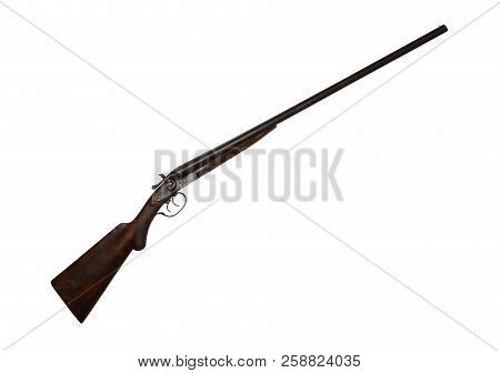 Ancient Hunting Shotgun Closeup Isolated On White Background With Clipping Path