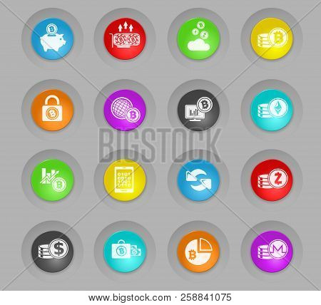 Bitcoin And Cryptocurrency Colored Plastic Round Buttons Icons For Your Design Progects