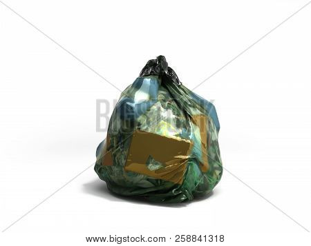 Close Up Of A Garbage Bag 3d Render On White Background With Clipping Path