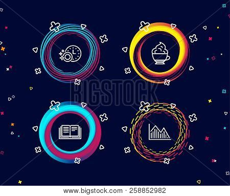 Set Of Dishwasher Timer, Education And Cappuccino Cream Icons. Investment Graph Sign. Cleaning Dishe