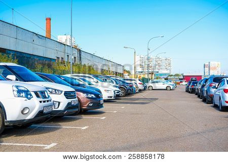 Moscow, Russia - September, 15, 2018: cars on the intercept parking near metro station Annino in Moscow 