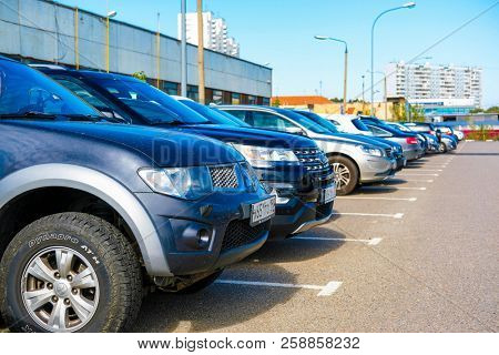 Moscow, Russia - September, 15, 2018: cars on the intercept parking near metro station Annino in Moscow 
