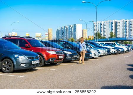 Moscow, Russia - September, 15, 2018: cars on the intercept parking near metro station Annino in Moscow 