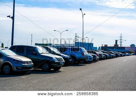 Moscow, Russia - September, 15, 2018: cars on the intercept parking near metro station Annino in Moscow 