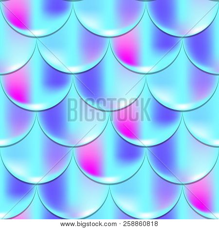 Mermaid Or Fish Scale Seamless Pattern With Holographic Effect. Iridescent Mermaid Vector Background
