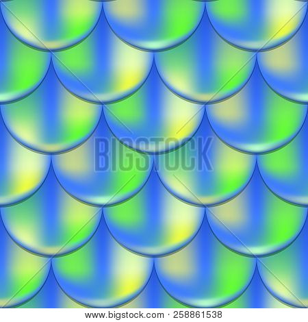 Mermaid Or Fish Scale Seamless Pattern With Holographic Effect. Iridescent Mermaid Vector Background