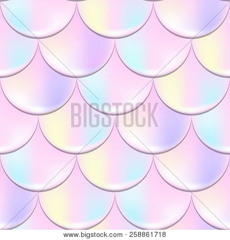 Mermaid Or Fish Scale Seamless Pattern With Holographic Effect. Iridescent Mermaid Vector Background