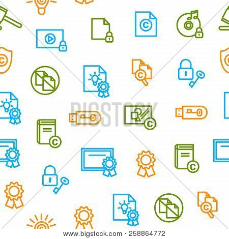 Copyright Signs Thin Line Seamless Pattern Background. Vector