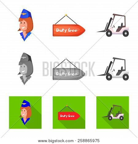 Vector Design Of Airport And Airplane Symbol. Set Of Airport And Plane Stock Vector Illustration.