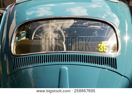 Saalbach-hinterglemm, Austria - June 21 2018: Vintage Car Volkswagen Beetle Oldsmobile Veteran On Ju
