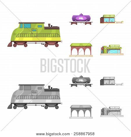Vector Illustration Of Train And Station Symbol. Collection Of Train And Ticket Vector Icon For Stoc