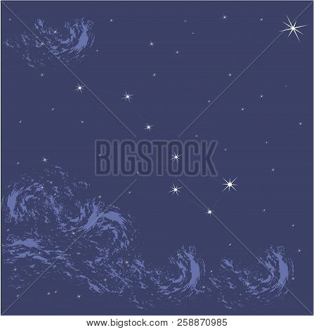 Big Dipper Constellation. The Background Is Dark Blue.