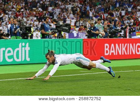 Kyiv, Ukraine - May 26, 2018: Gareth Bale Of Real Madrid Celebrates After Scored A Goal During The U
