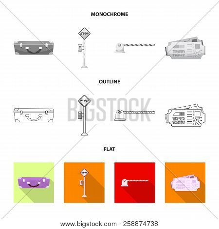 Vector Illustration Of Train And Station Icon. Set Of Train And Ticket Stock Vector Illustration.