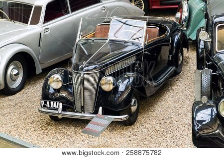 Prague, Czech Republic - March 8 2018: Vintage Veteran Car Praga Lady From Year 1938 Stands In Natio