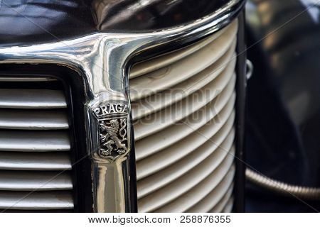 Prague, Czech Republic - March 8 2018: Vintage Veteran Car Praga Lady From Year 1938 Stands In Natio