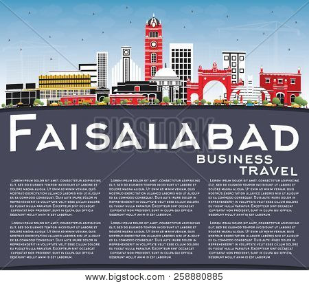 Faisalabad Pakistan City Skyline with Gray Buildings, Blue Sky and Copy Space. Business Travel and Tourism Concept with Modern Architecture. Faisalabad Cityscape with Landmarks.