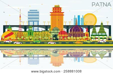 Patna India City Skyline with Color Buildings, Blue Sky and Reflections. Business Travel and Tourism Concept with Modern Architecture. Patna Cityscape with Landmarks.