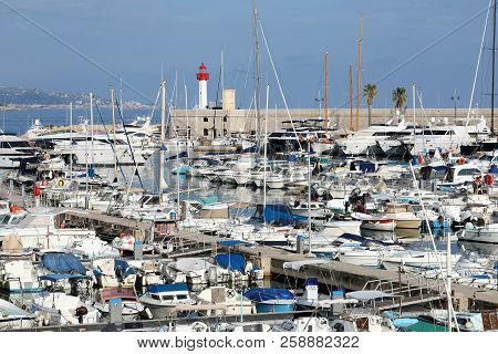 Menton, France - September 16, 2018: Panoramic View Of Port Garavan In Menton On The French Riviera,
