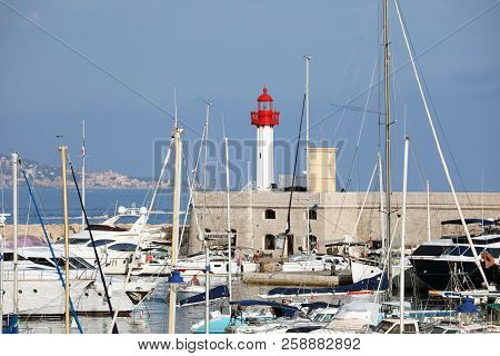 Menton, France - September 16, 2018: Beautiful Panoramic View Of Port Garavan In Menton On The Frenc