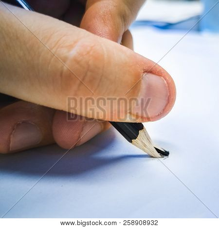 Broken Pencil Hand Blue Background Square Format .