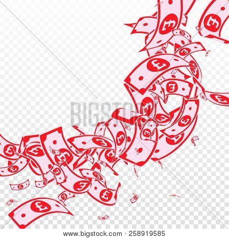 British Pound Notes Falling. Messy Gbp Bills On Transparent Background. United Kingdom Money. Attrac