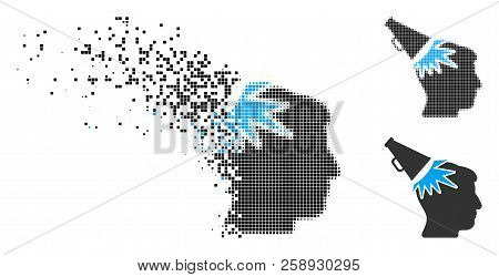 Megaphone Impact Head Icon In Dispersed, Pixelated Halftone And Whole Versions. Pixels Are Organized