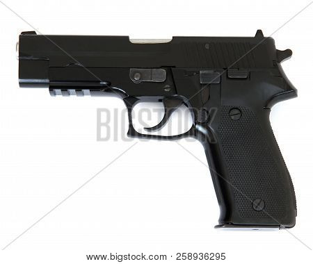 Black Handgun Isolated On White Background. Weapons.