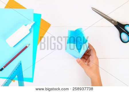 Diy. Paper Dreidel With His Own Hands Made Of Paper. Sevivon To The Jewish Holiday Of Hanukkah. Hand