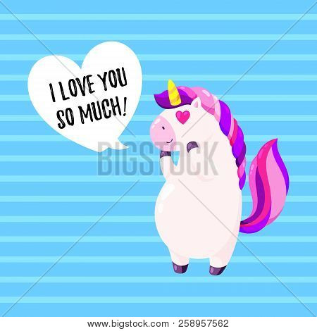 Cute Vector Greeting Card With Unicorn. Template For St. Valentine S Day