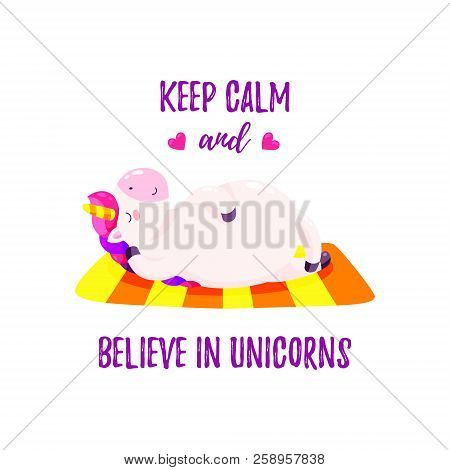 Cute Vector Illustration With Unicorn. Template For Printing, Design Of T-shirt, Banner.
