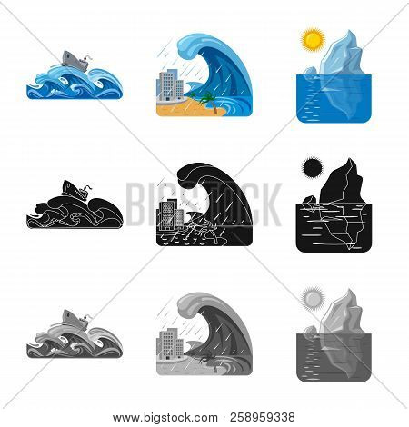 Vector Illustration Of Natural And Disaster Sign. Set Of Natural And Risk Vector Icon For Stock.