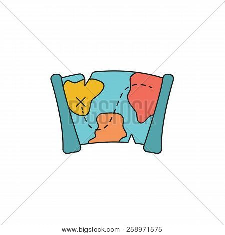 Pirate Treasure Map Icon. Cartoon Pirate Treasure Map Vector Icon For Web Design Isolated On White B
