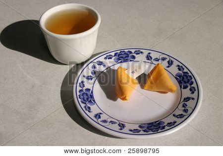 Fortune cookie med grøn te i en Chineese Resturant
