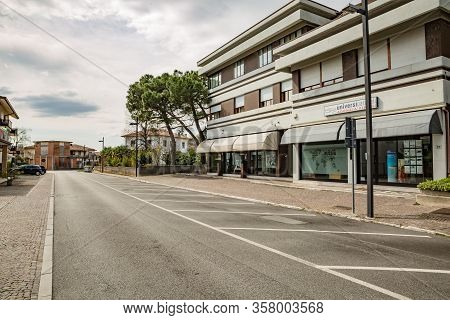 Manzano, Italy - 25.03.2020: Little Italian City During An Epidemic. Deserted Streets. View Of Close