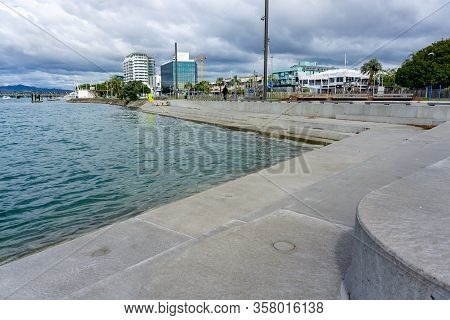 Tauranga New Zealand - March 27 2020; Eerily Empty City And Waterfront Steps Usually Crowded With Pe