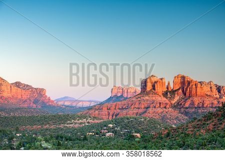 Sedona, Arizona, USA at Red Rock State Park at dusk.