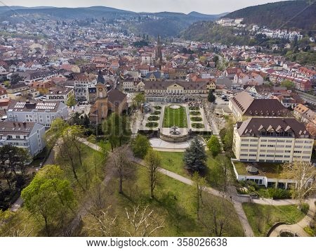 Beautiful Top View Of The Park And The Central, Historical Part Of Bad Durkheim. Germany.