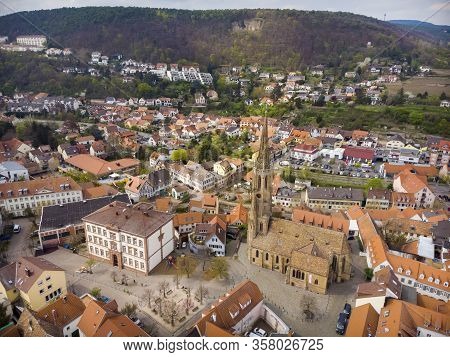 Beautiful Top View Of The Park And The Central, Historical Part Of Bad Durkheim. Germany.