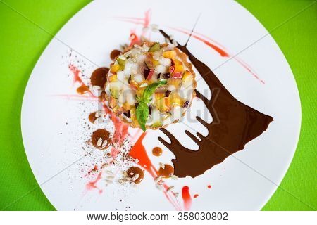 Desert With Fruits On The Green Background