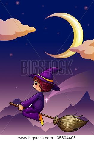 ilustracja wiedźma na miotle