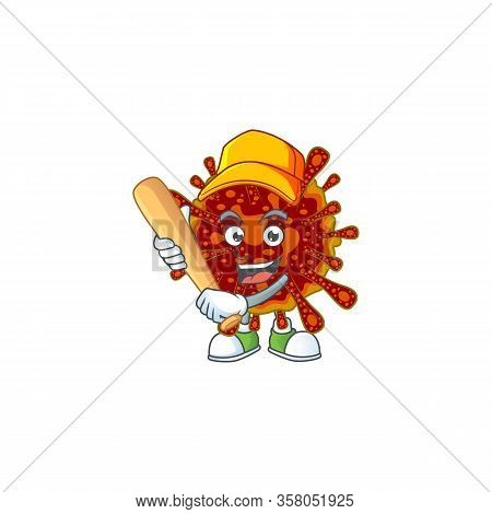 Cartoon Design Of Deadly Coronvirus Having Baseball Stick