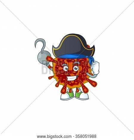 One Hand Pirate Cartoon Design Style Of Deadly Coronvirus Wearing A Hat